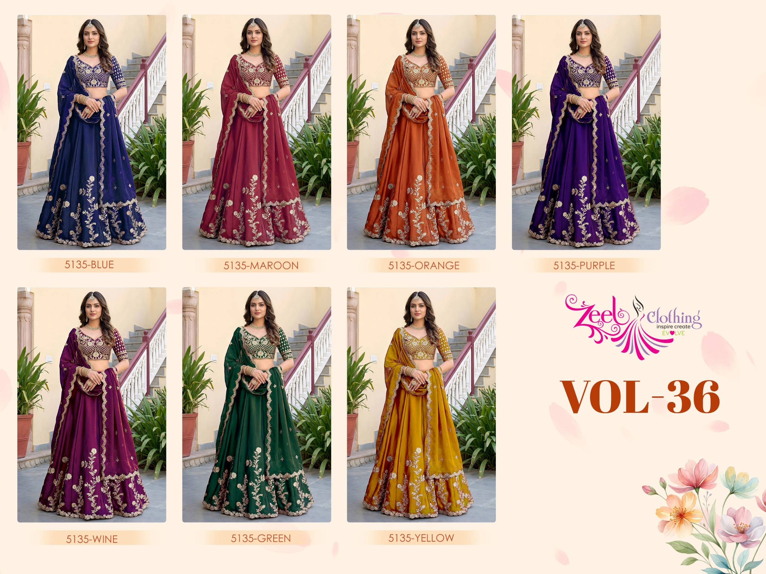VOL-36 5135 Series By Zeel Clothing Designer Beautiful Collection Occasional Wear & Party Wear Rangoli silk Lehengas At Wholesale Price
